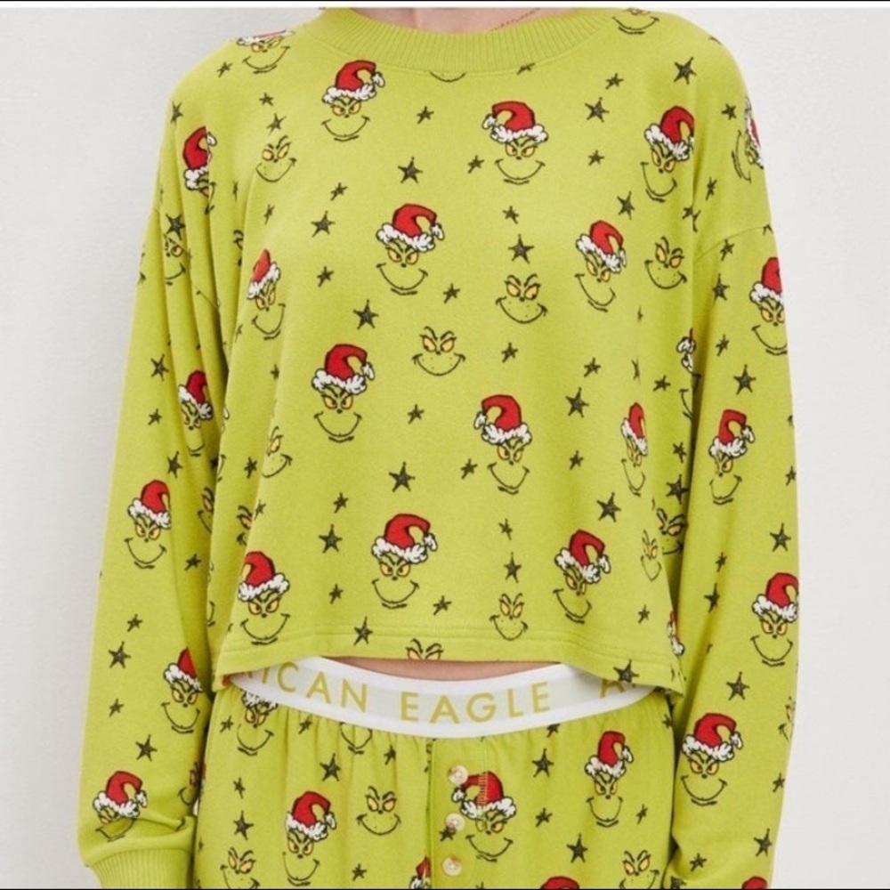 American Eagle The Grinch Plush Pajama long sleeve top